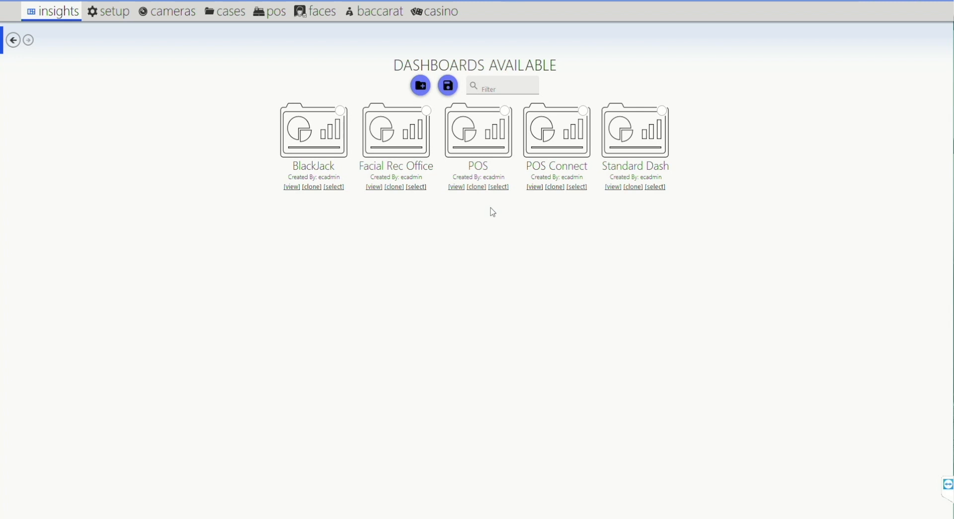eConnect Insights dashboard gallery with POS and POS Connect dashboards
