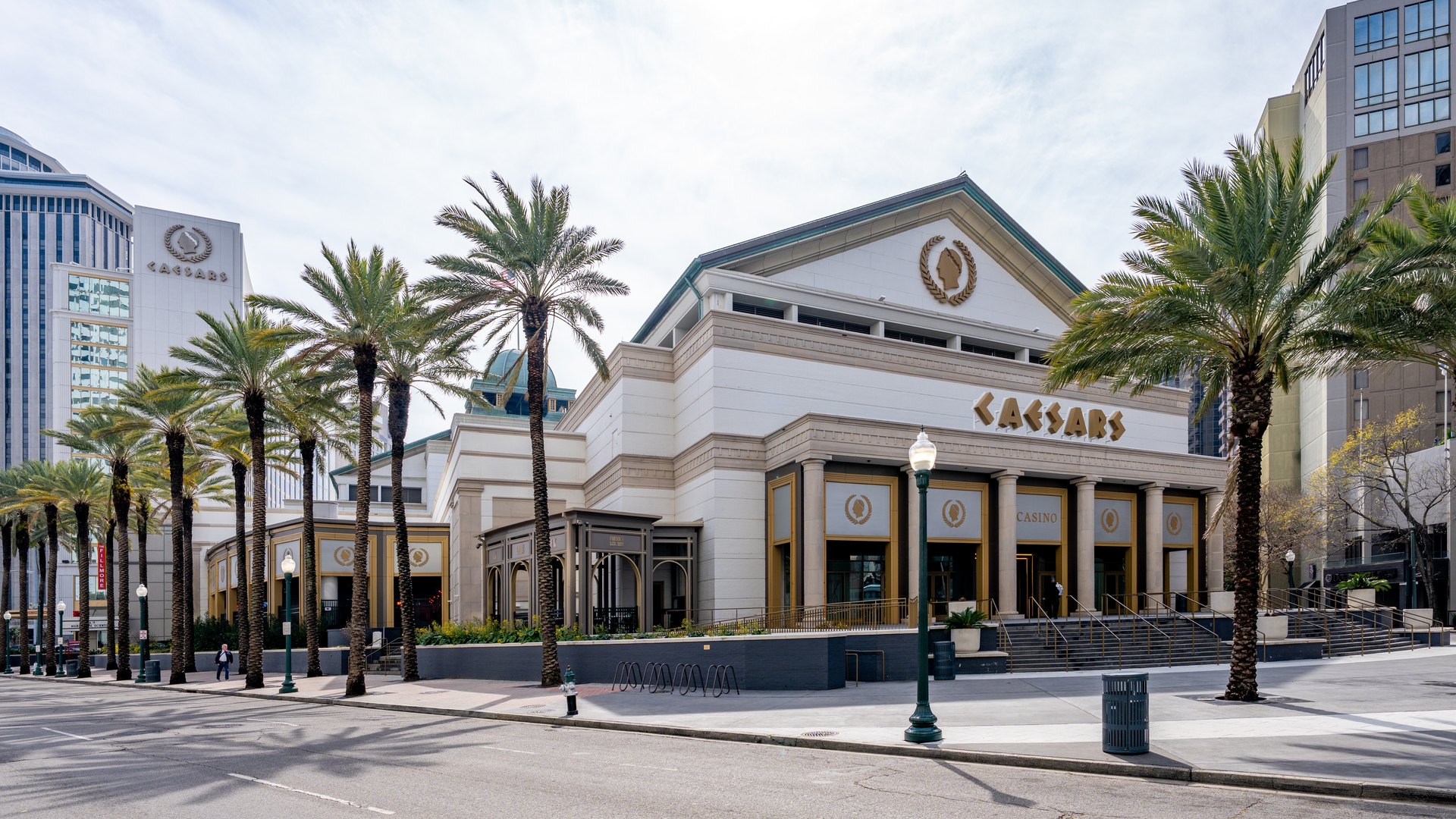 The exterior of Caesars New Orleans casino at the foot of Canal Street